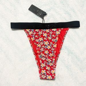 NEW Ed Hardy Logo Banded Red Floral Bikini Bottom Size Small (S)